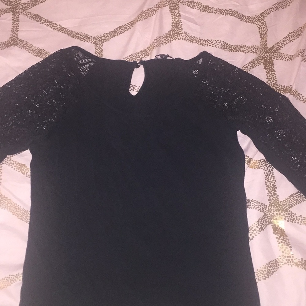 Black cotton lace sleeve blouse